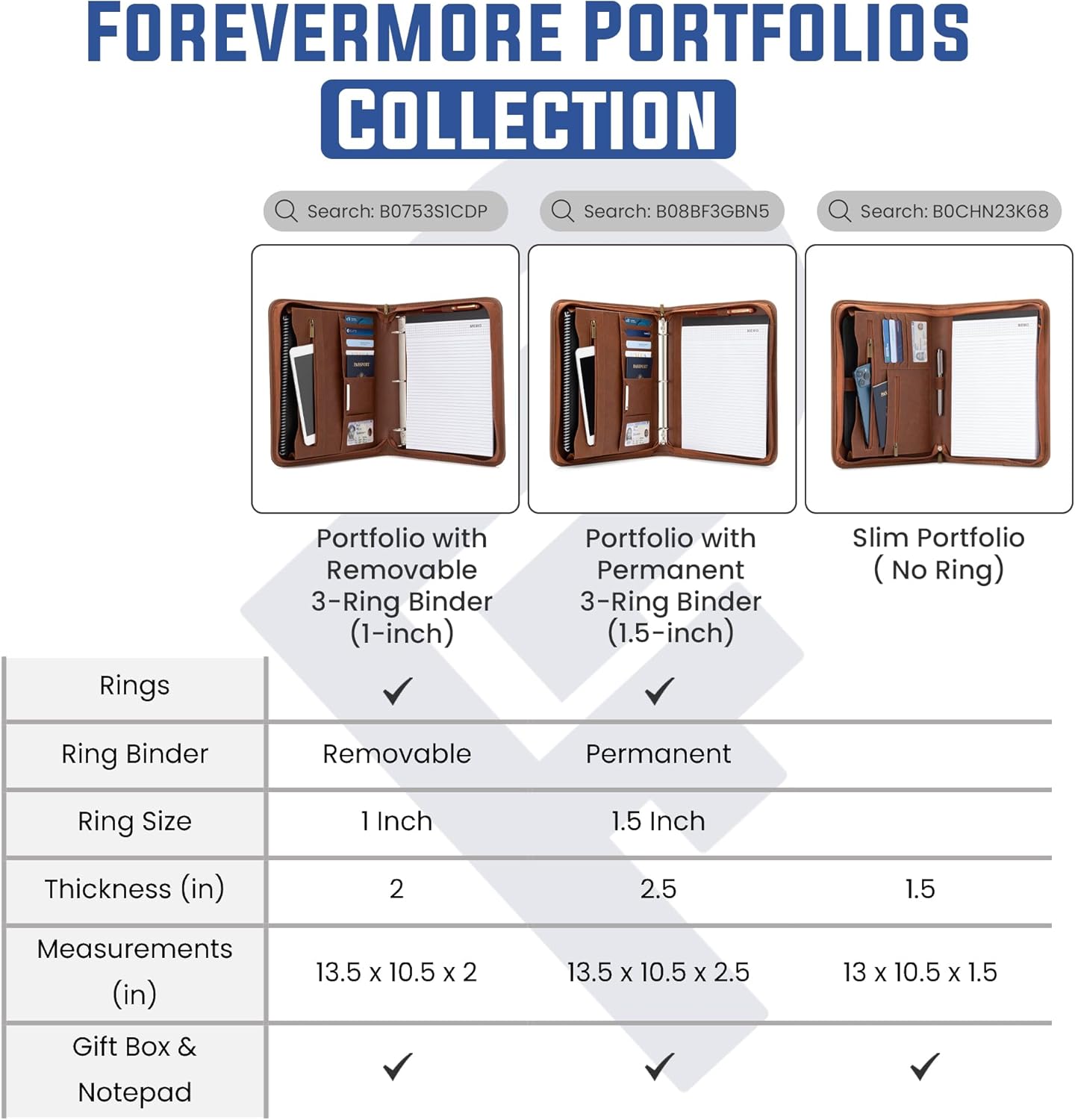 Portfolio Organizer - 3 Ring Binder with Notepad - 1.5 Inch Rings - Zippered Storage Pockets for Papers, Travel Documents, Presentation Folder, Cards, Passport, Tickets - Black