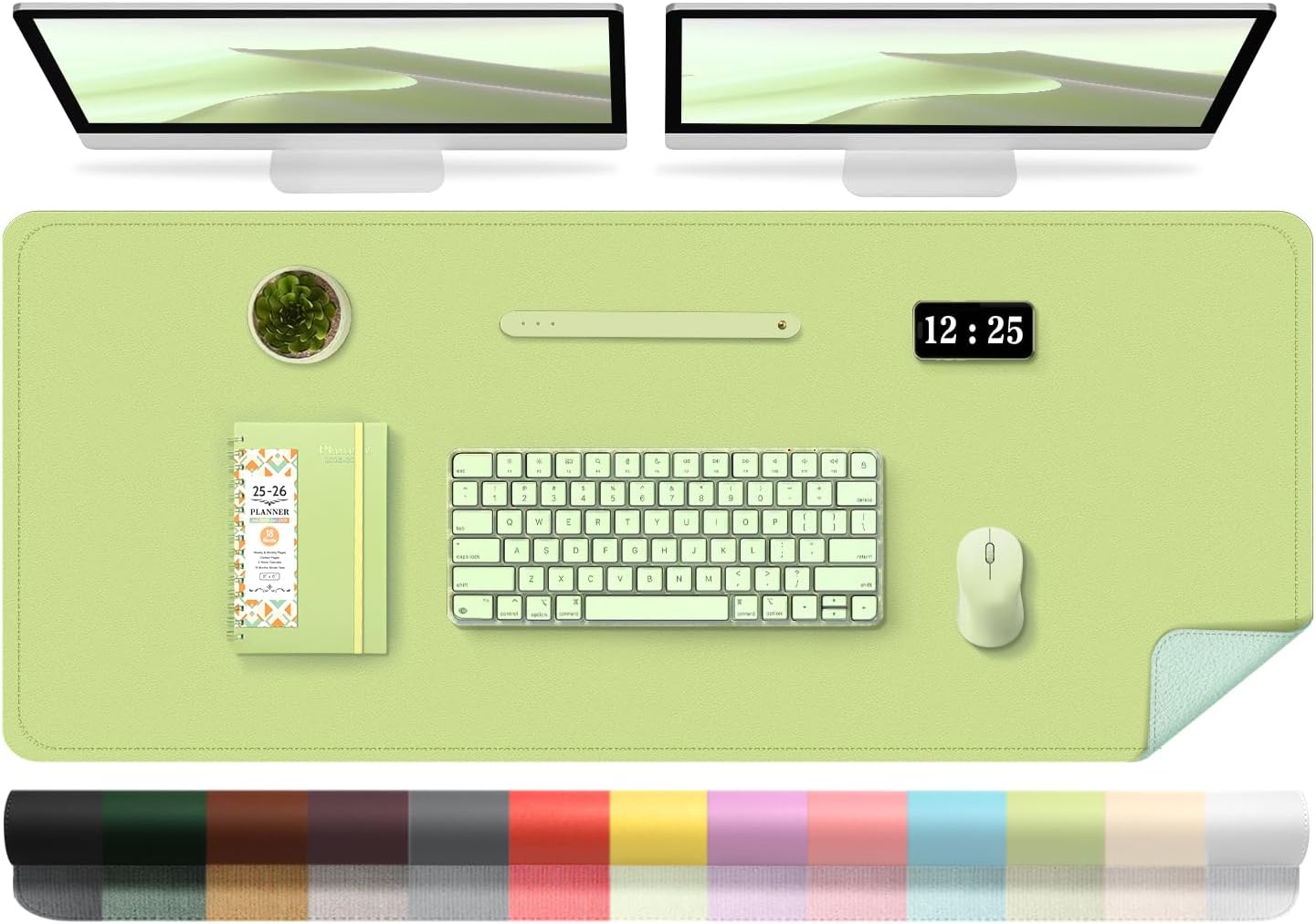 Matcha Green Leather Desk Pad Protector, 47.2'' x 23.6'', Suede Base Non-Slip Office Mat, Waterproof Writing Pad for Home and Office