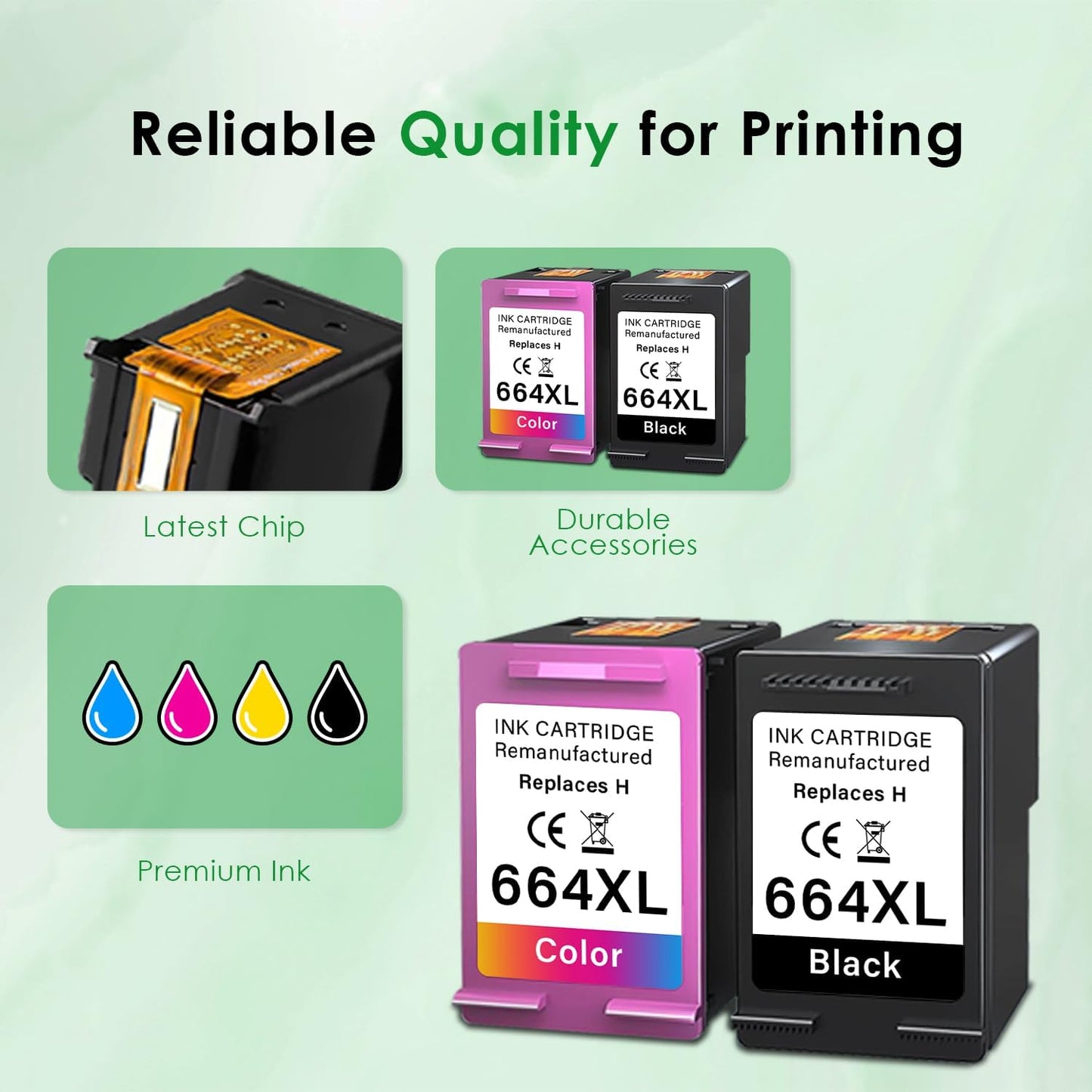 664XL Ink Cartridge Replacement for 664 664XL 664 XL Ink Cartridges Black and Color for DeskJet Ink Advantage 1115 2135 2138 3635 3636 3638 4535 4536 4538 4675 4676 4678 Printer Ink 2 Black