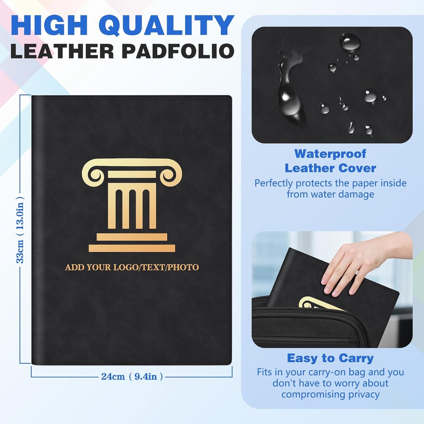 Personalized Padfolio Folder, Leather Custom Portfolio for Men & Women Resumes Office Business, A4 Portfolio Binder for Office College Resumes (Brown)