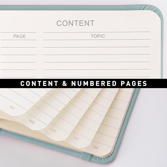 RETTACY Lined Journal Notebook, 192 Numbered Pages, A5 Medium Size (5.7'' x 8.3''), for Men & Women, Journaling, Writing, Work & Office, Leather Hardcover, 100 GSM Thick Paper (Blue-gray)