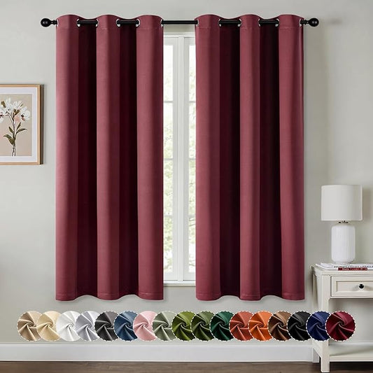 MIULEE Burgundy Red Blackout Curtains - Thermal Insulated Bedroom Curtains Room Darkening Drapes for Living Room Kitchen Grommet Top Light Blocking Window Treatment, 40 x 45 Inches Long, 2 Panels