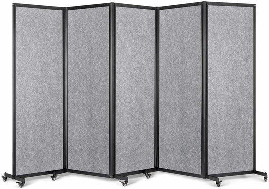 Room Partition,Office Divider,Portable Commercial Screen Dividers,Privacy Partition Separator,Classroom School Dividers,10'6"L* 6'7"H,5 Panel,Light Grey