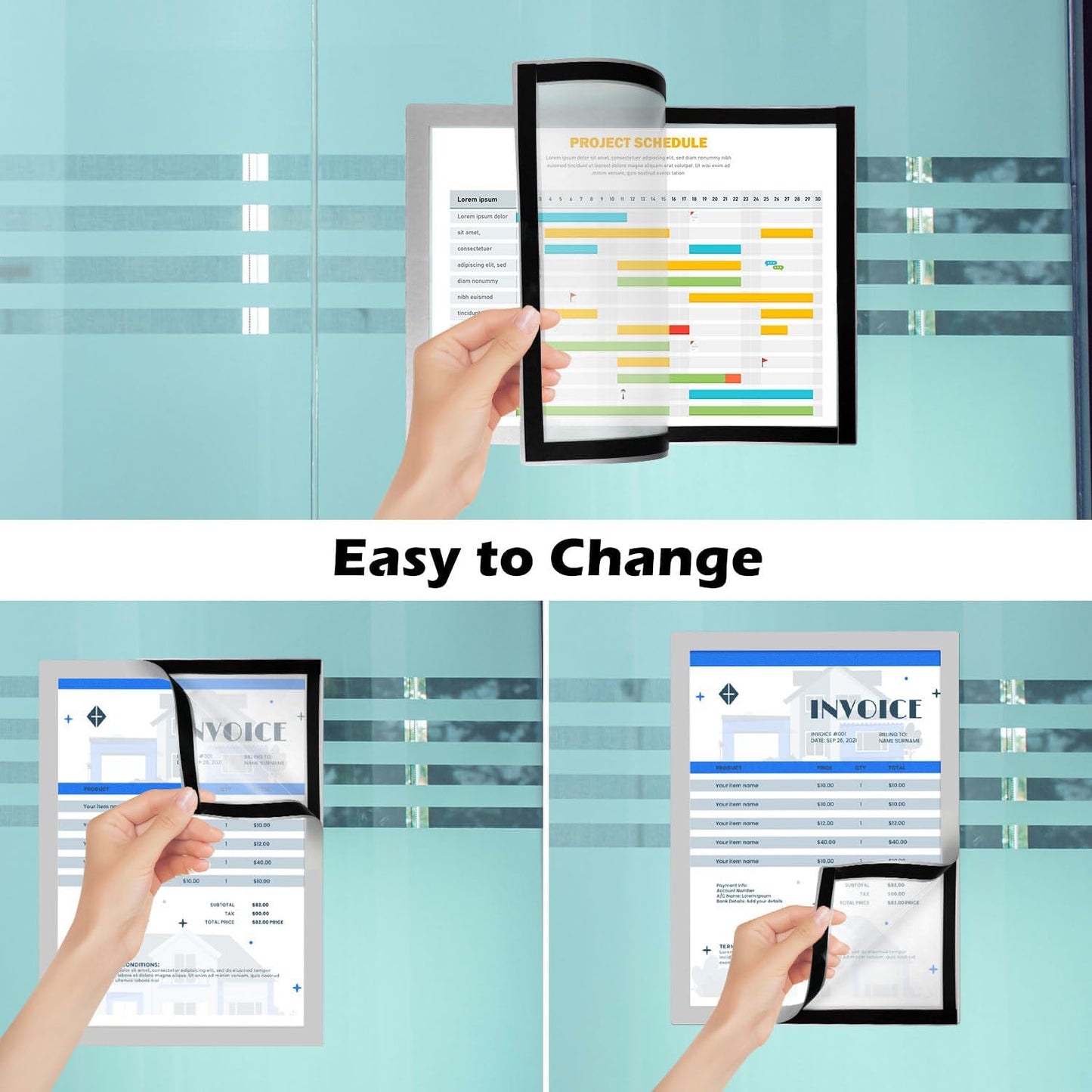 Magnetic Sign Holder - 8.5×11" Wall Mounted Self-Adhesive Magnetic Paper Holder, Transparent Wall Display Frame with Silver Edge, Suitable for Office, Store, Mall, Home (8.5"x11" 6pack)