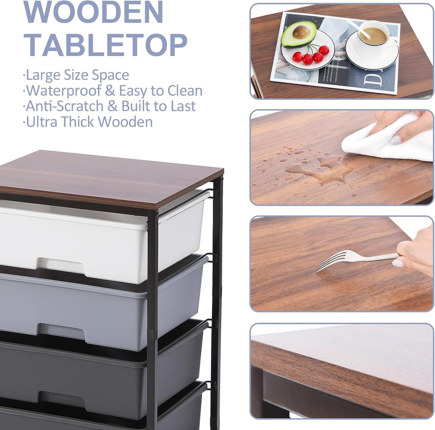 Utility Cart with 4 Drawers,Rolling Storage Cart with Drawers,Light Grey