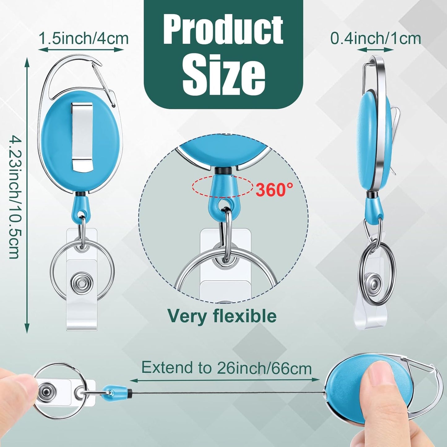 Honoson Heavy Duty Retractable Badge Reels Batch ID Badge Holder Retractable Clip Bulk Key Holder with Ring for Office Worker Employee, Doctor Nurse Gifts