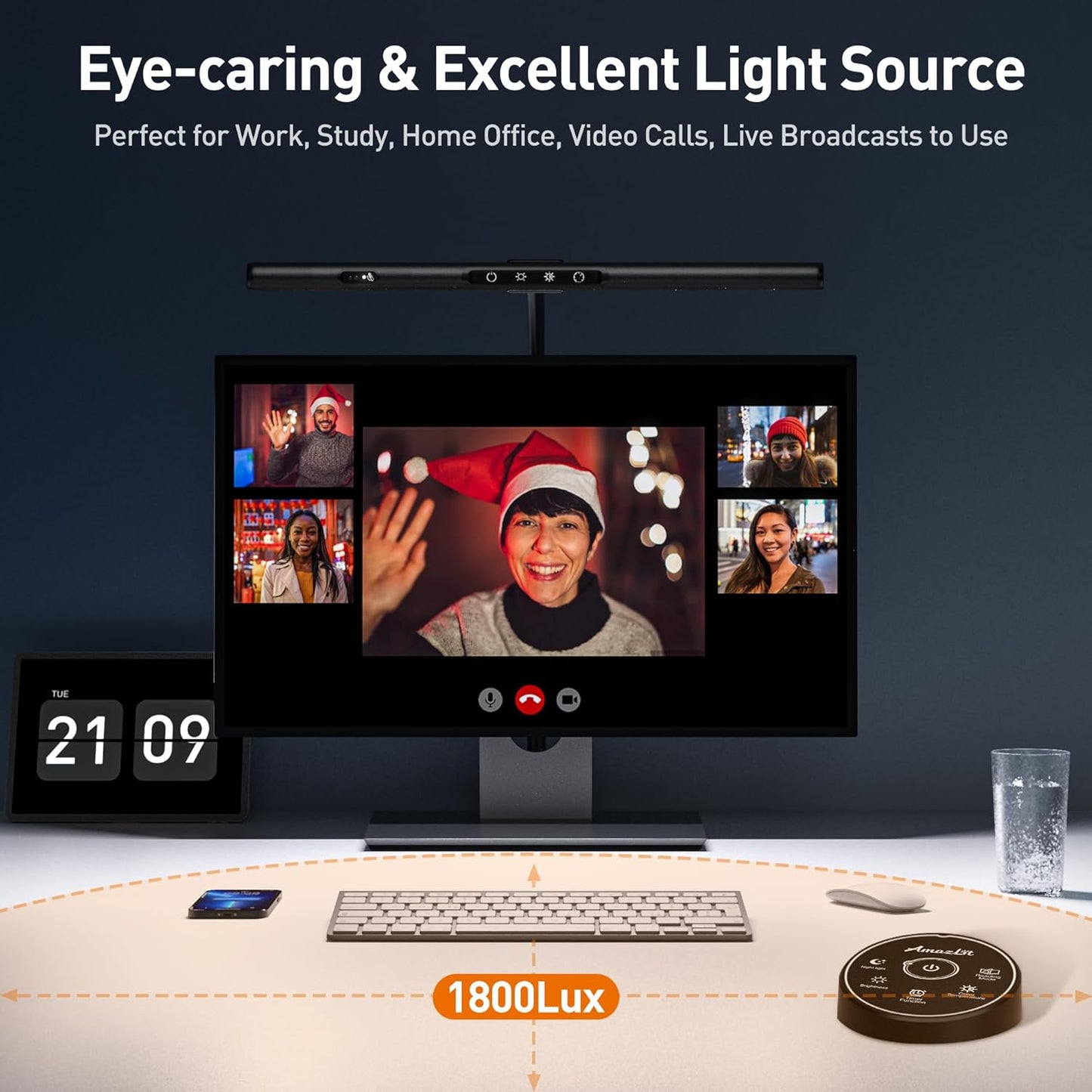 Desk Lamp for Home Office, Desk Light with Clamp, Office Lamp with Remote & Gesture Sensing, Monitor Light Bar, Adjustable Color Temperature & Brightness, 12W