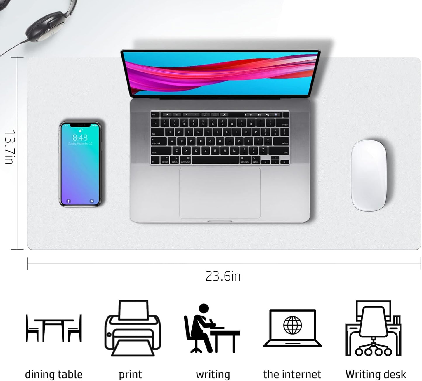 Aothia Double-Sided PU Leather Desk Pad - Non-Slip Large Mouse Pad & Desk Mat for Office, Home - Waterproof, Easy to Clean, Durable Dual-Sided Surface (23.6"x13.7", White)