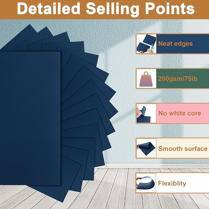 100 Sheets Navy Blue Cardstock 8.5 x 11 Scrapbooking Paper, 75lb Dark Blue Certificate Paper Card Stock for Cards Making, Greeting Cards, Wedding Invitations, Menus