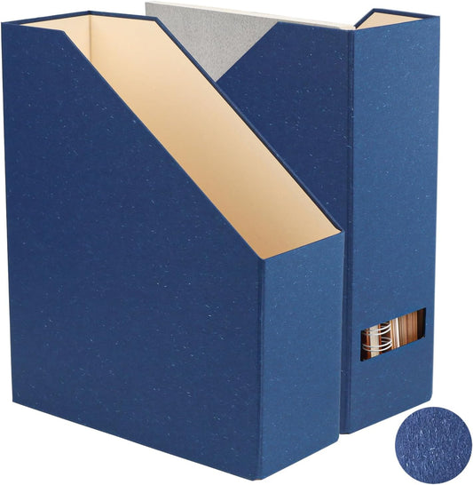 Magazine Holder - File Holder and Desk Organizer, Paperboard Book Organizer and Storage Box for Documents, Magazine Holder Rack for Classroom, Home, and Office (Classic Blue, 2-Pack)