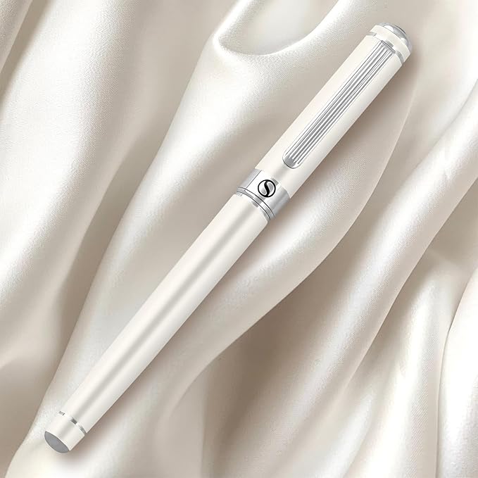 Scriveiner Ivory Rollerball Pen - Stunning Luxury Pen With Chrome Finish, Schmidt Ink Refill, Best Roller Ball Gift Set for Men & Women, Professional, Executive Office, Nice Pens