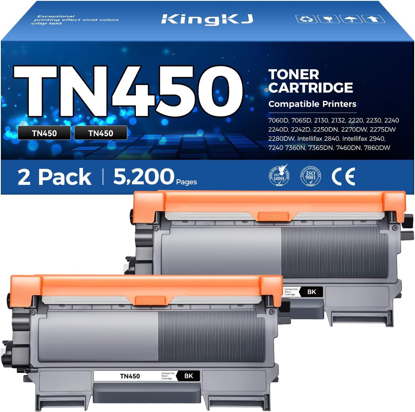 TN450 Black Toner Cartridge 2-Pack Replacement Compatible for Brother TN-450 450 Toner HL-2270DW HL-2280DW HL-2230 MFC-7360N MFC-7860DW DCP-7065DN Intellifax 2840 2940 MFC-7240 HL-2240D Printer Ink