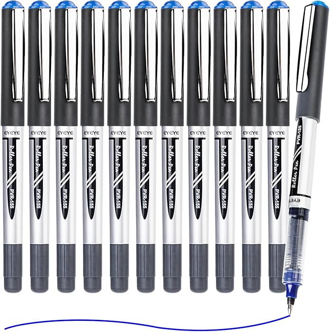 EYEYE 0.7mm Blue Pens Roller Ball, 12 Pack Medium Point Rollerball Pen Quick Dry, Liquid Ink Pens Fine Point Smooth Writing Pen for Journaling, Note Taking, Office, School Supplies