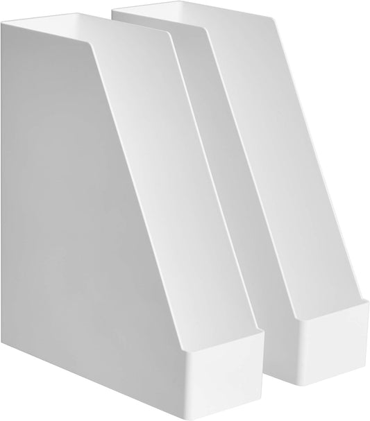 Amazon Basics Rectangular Plastic Desk Organizer, Magazine Rack, White, 2-Pack