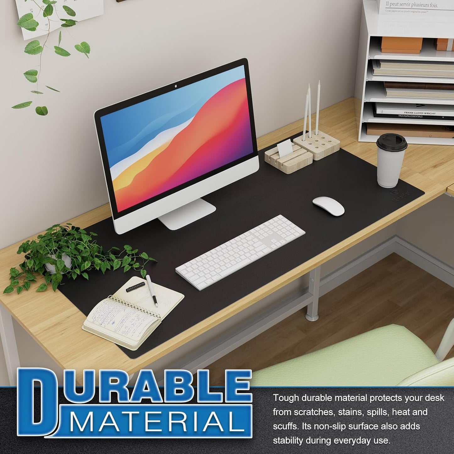 K KNODEL Large Office Leather Desk Mat, Mouse and Keyboard Pad, Computer and Laptop Mat, Desktop Protector and Cover, Writing Pad and Blotter (35.4"x17", Black)