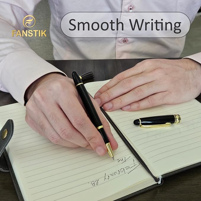 Customized RollerBall pen with name (MADE IN USA), stainless steel, black and gold, luxury engraved pen personalized for men and for women. (RollerBall Black-Gold)