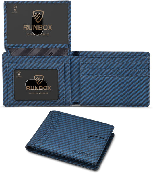 RUNBOX Wallet for Men Slim Rfid Leather 2 ID Window With Gift Box