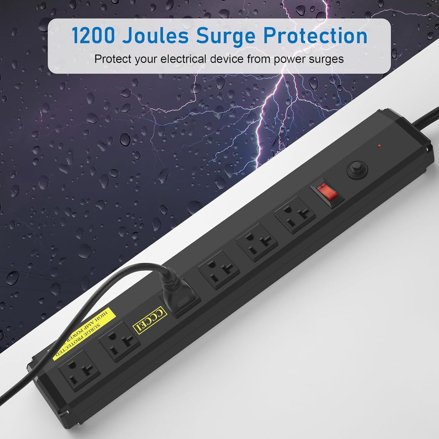CCCEI Heavy Duty Power Strip Surge Protector 20 Amp, High Amp Industrial Shop Garage Metal Multiple Outlets, 12 FT 12 Gauge 5-15P Extension Cord 6 Outlet 6-20R T-Slot 20a for Appliance, Black.