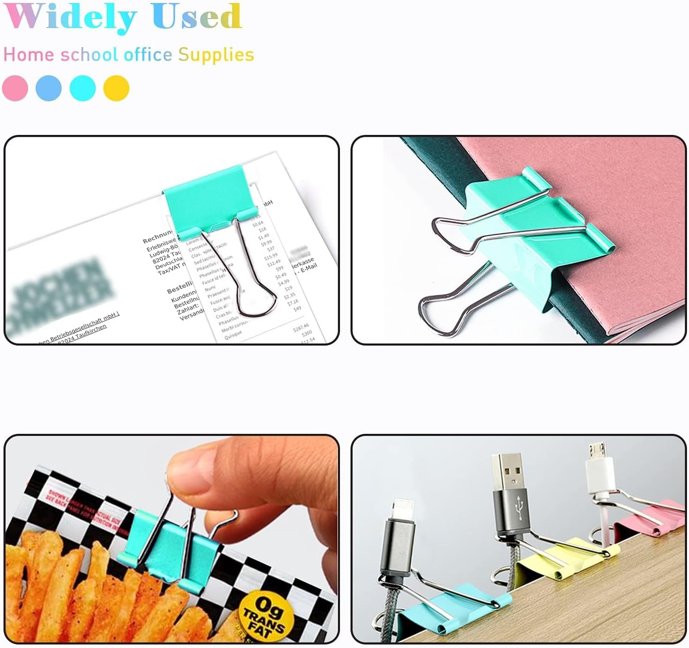 Small Binder Clips, 80 Pack, 3/4 Inch, 0.75 Inch, Standard 19mm, Mulitcolor, Metal Paper Clips, Fold Clamp, Office Clips, with Plastic Container