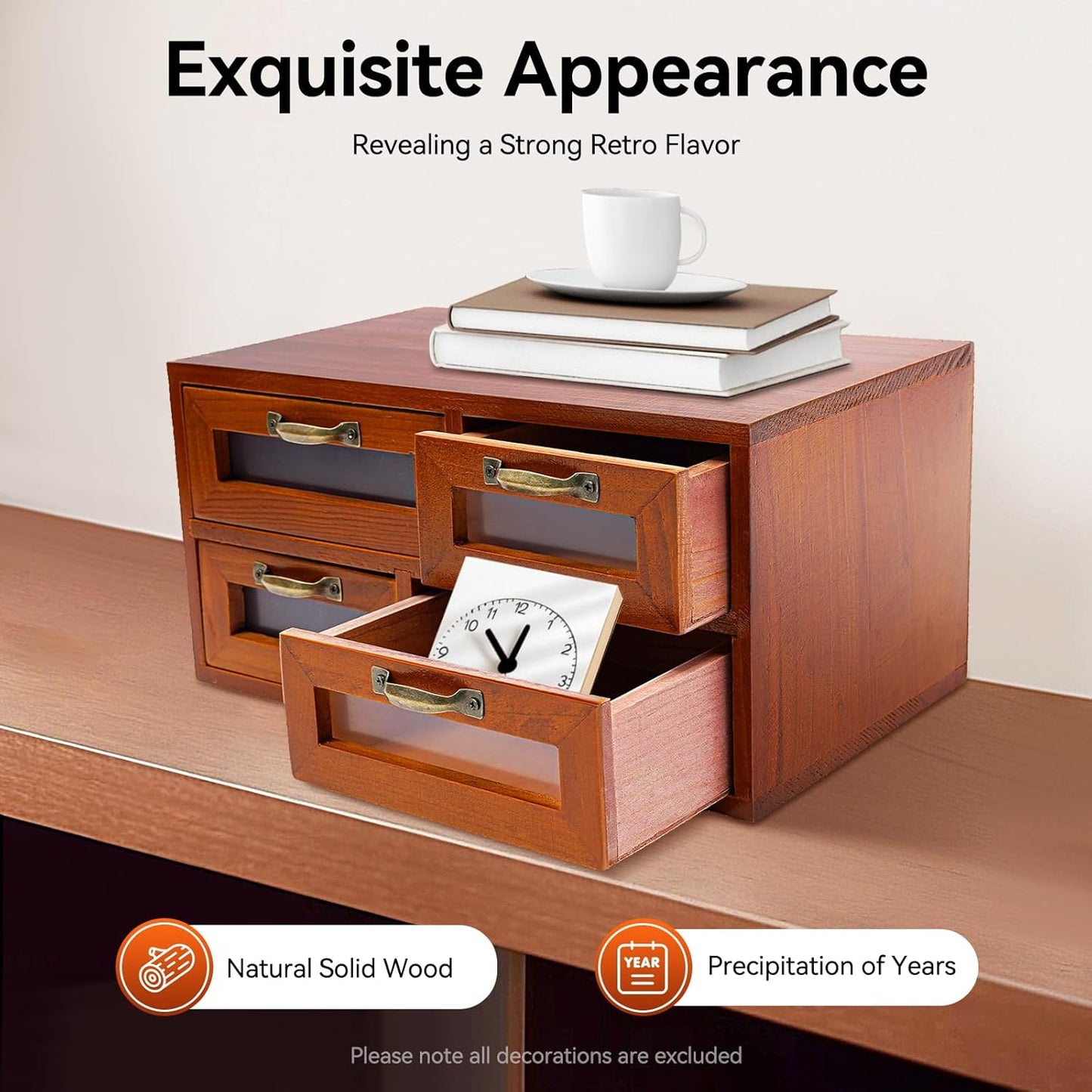 Vintage Drawer Wooden Drawers Organizer, 16-Drawer Desktop Organizer With Drawers, Iron Label Holders, Brown, For Store Cosmetics, Files, Books, Letters, Papers, Magazines (16-Drawer/Brown2)