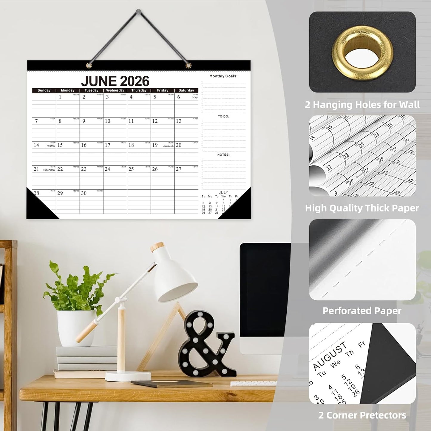 Wall Calendar 2025-2026 with Julian Date,Desk Calendar Wall Calendar from July 2025 to December 2026,18 Months Calendar 17"×12" Thick Paper for Office School Home