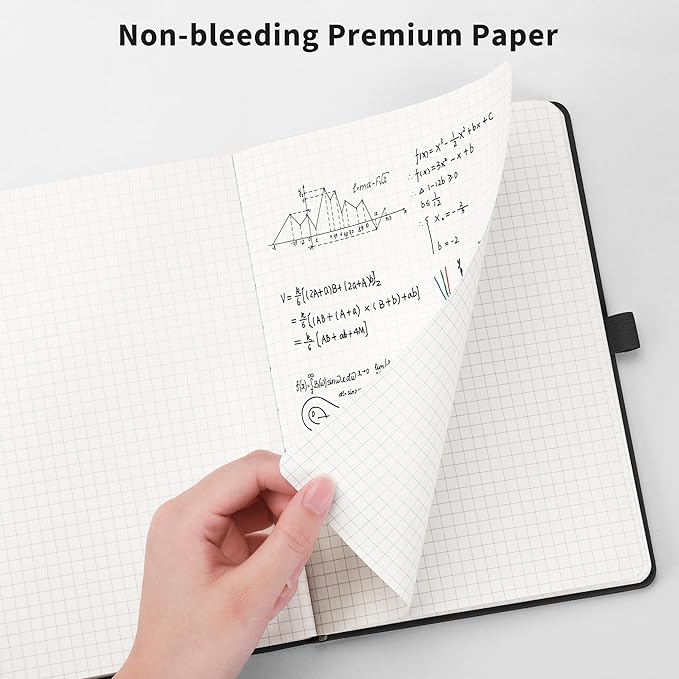 RETTACY Graph Grid Paper Notebook, 192 Pages, A5 Medium Size (5.7'' x 8.3''), 5 Squares per Inch, Leather Hardcover, 100 GSM Thick Paper, for School, Students, Math, Engineering (Light Blue)