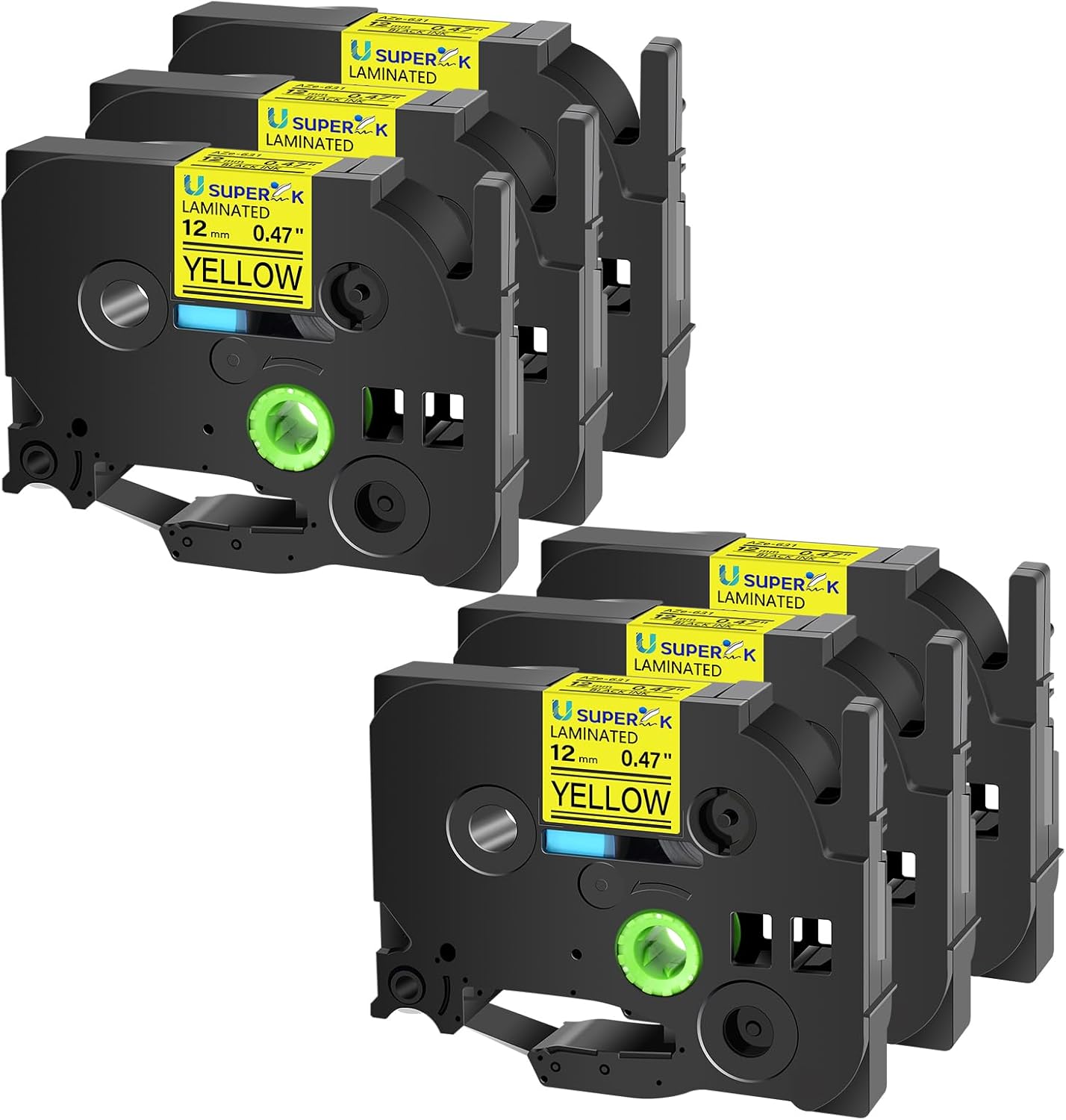 6PK Compatible for Brother P-Touch Label Maker Tape TZe-631 TZ-631 TZe631 TZ631 Black on Yellow 12mm 1/2 inch 0.47'' x 26.2ft Laminated TZe TZ Label Tape for PT-H300LI P700 P710BT P750W
