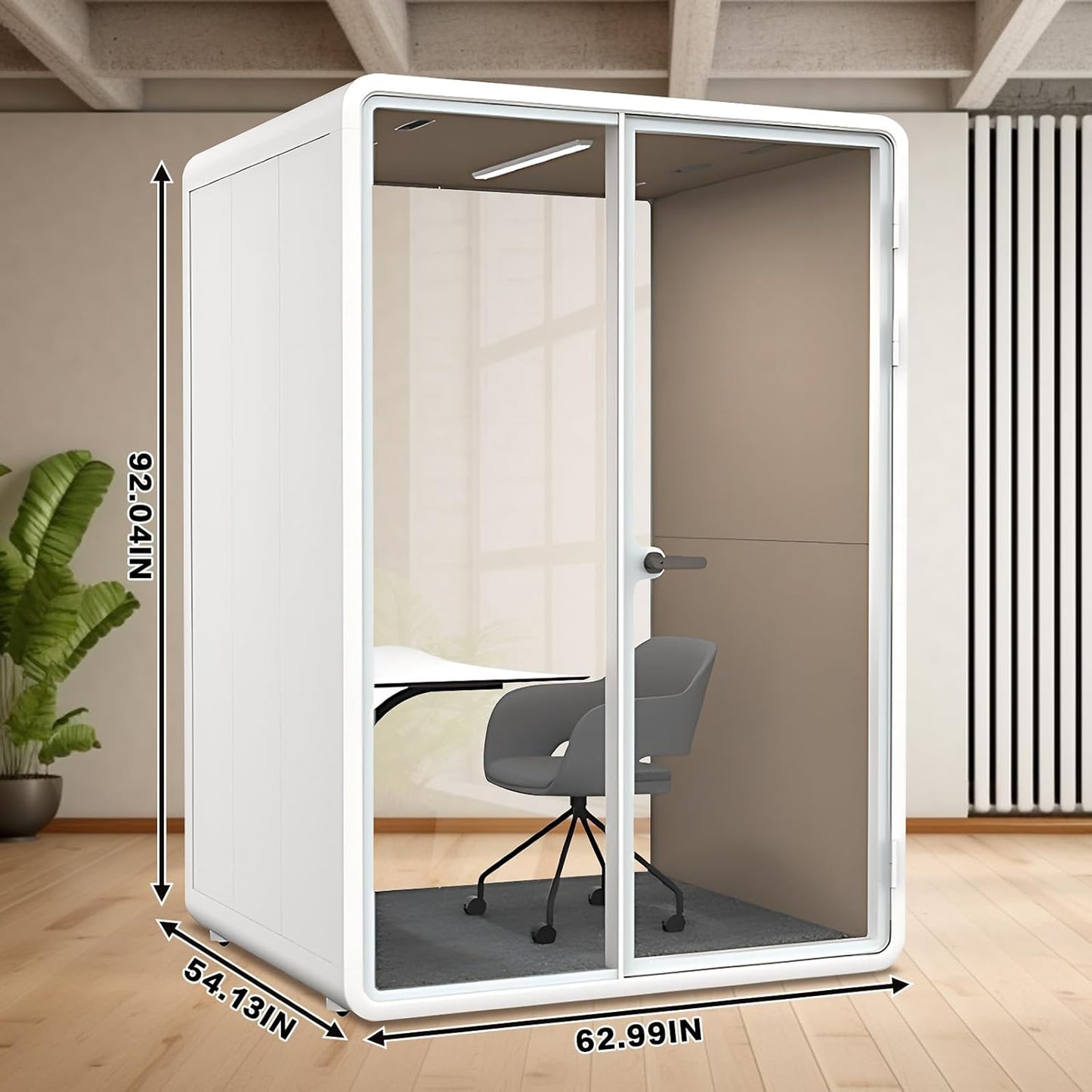 Office Sound Booth with Audio Privacy - Portable Soundproof Pod with Wheels,Soundproof Pod with Light,Ventilation,Socket for Working,Reading,Communicating