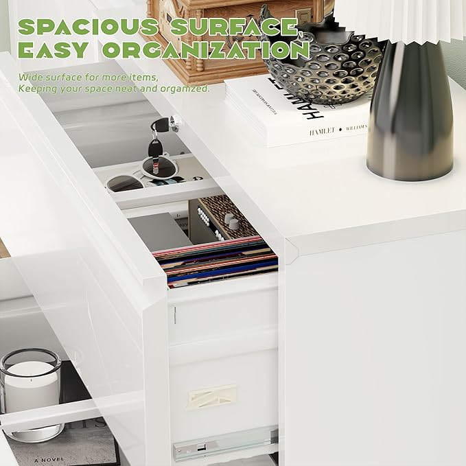 Superday Lateral File Cabinet 3 Drawer Metal File Cabinet with Lock, White Filing Cabinets for Home Office, Locking Filing Cabinets Hanging Files Letter/Legal/F4/A4