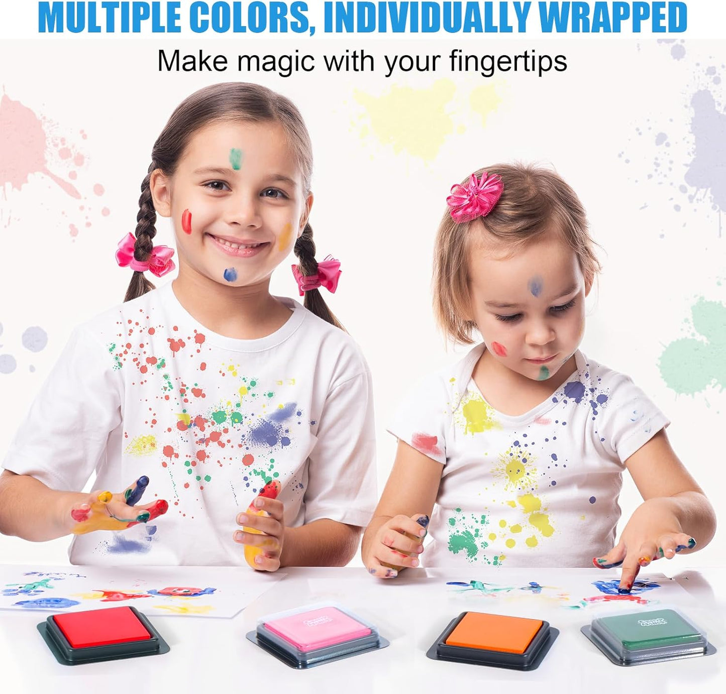 CraftyManor 4 Colors Washable Stamp Pad for Kids Finger Paint, Latex Foam Fingerprint Inkpad, Water Base Ink Stamps Pads for Kid Classroom, Clothing, Letter (4 Colors-02)