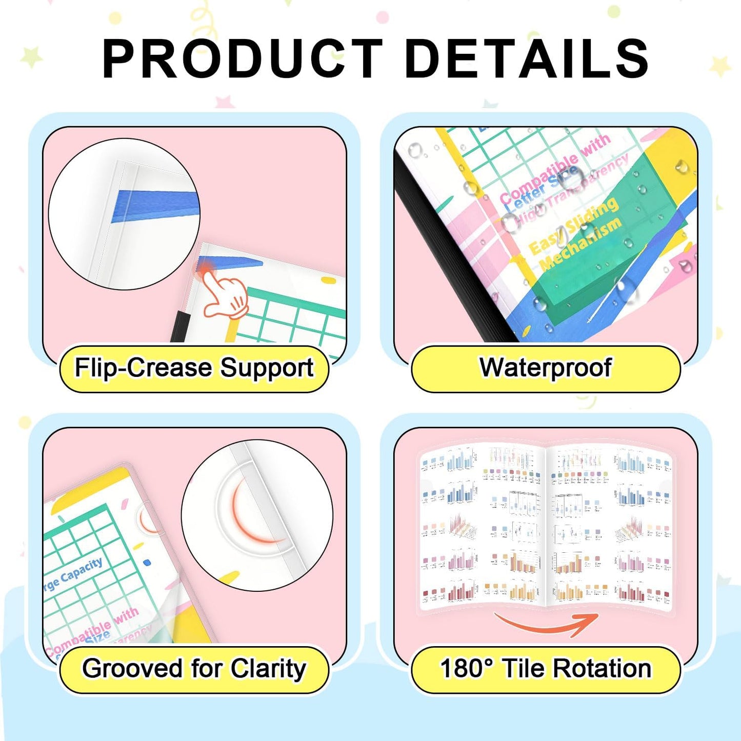 TOTiyea 40 Pack Clear Report Covers with Sliding Bars, 9mm (40 Sheet Capacity) Black Sliding Bar File Folders, for Letter Size