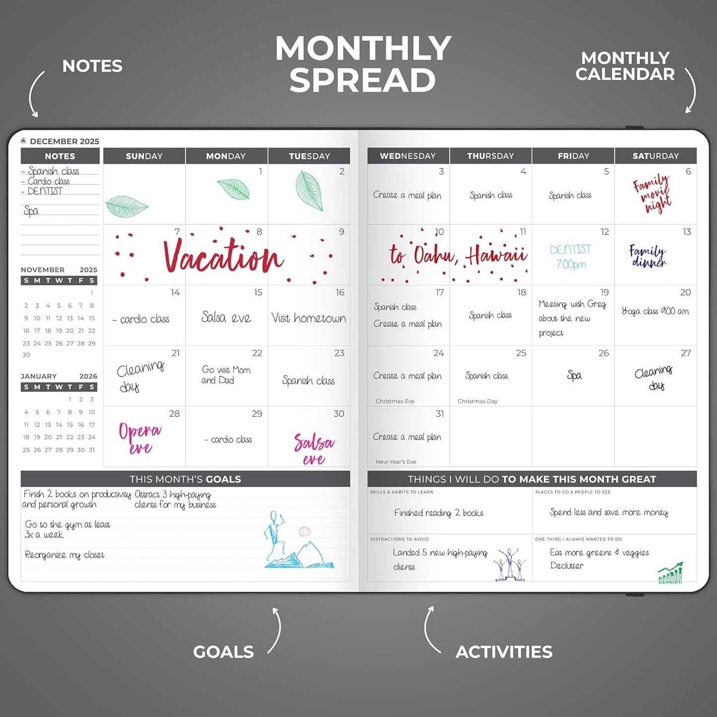 Clever Fox Planner PRO Dated (Jan 2025–Jan 2026) Weekly & Monthly Life Planner to Increase Productivity, Time Management and Hit Your Goals – Organizer, Gratitude Journal – A4 Size (Black)