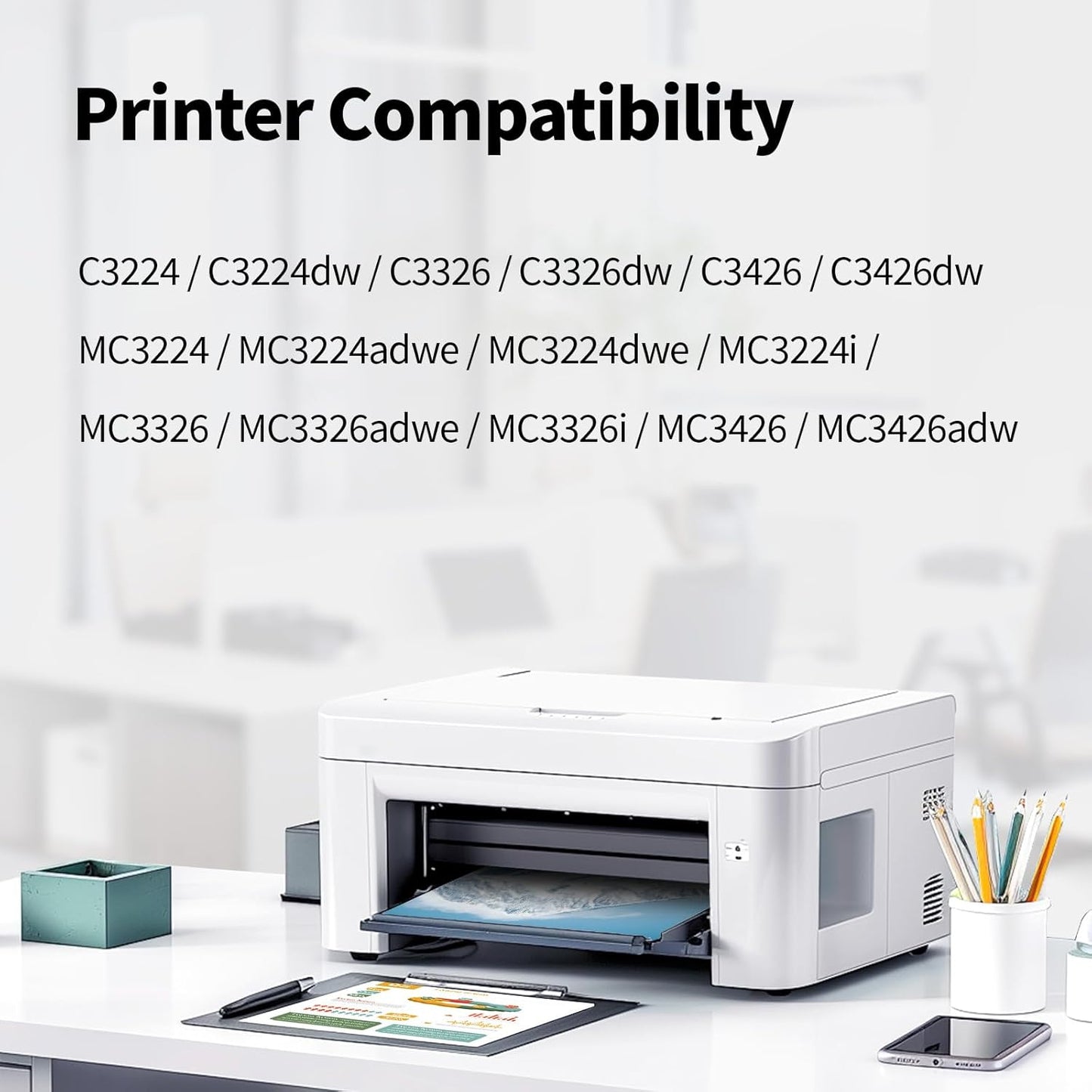 C3210 Toner Cartridges 4 Pack (with Chip) Replacement for Lexmark C3210C0 C3210K0 C3210M0 C3210Y0 Toner Cartridge for Lexmark C3224 C3326 C3426 MC3224 MC3326 MC3426 Printer Ink
