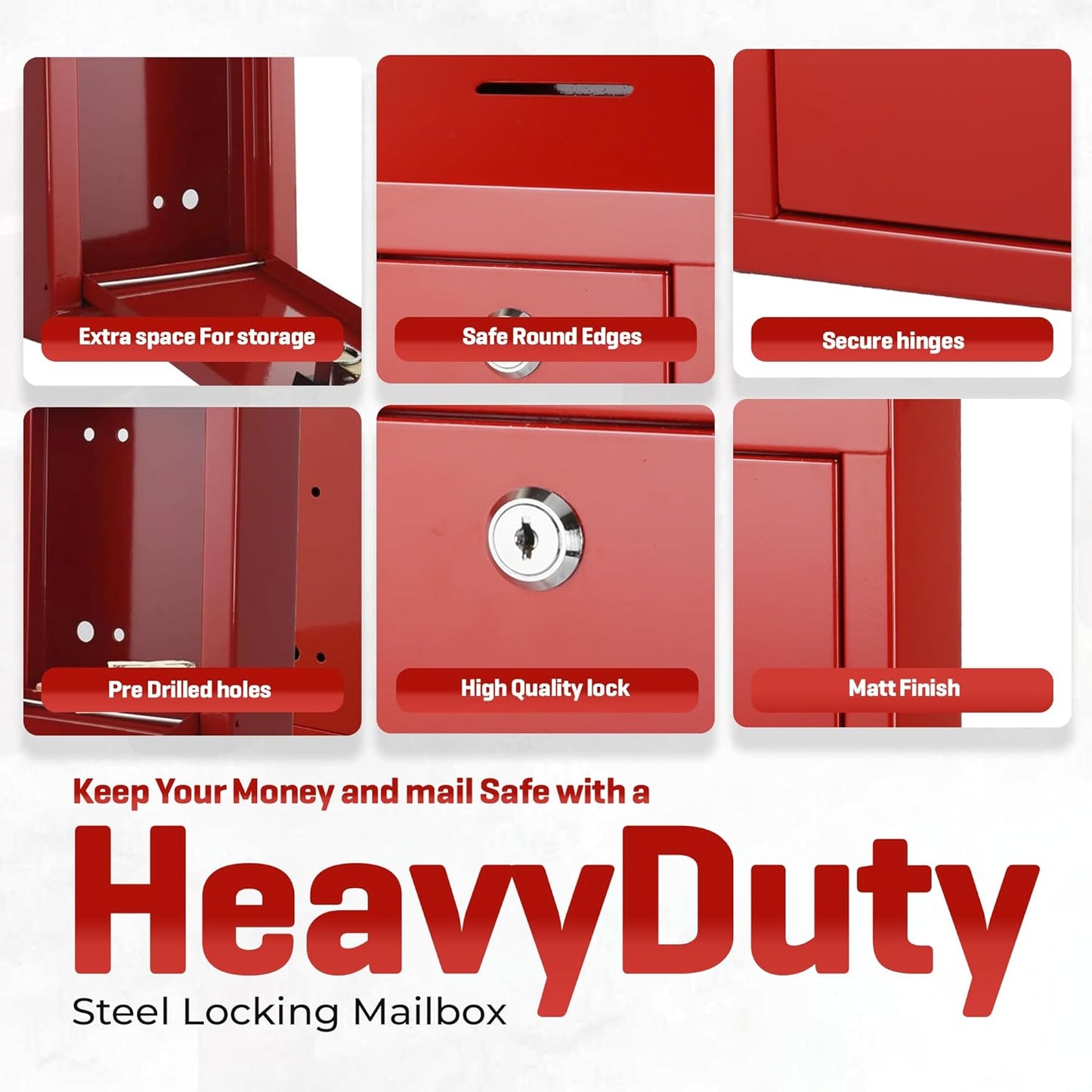 Metal Donation Box-Suggestion Box with Slot and lock-Cash Lock box for Money-Secure Drop Box-Comment and ballot voting box-comes with pre-drilled holes for easy wall mounting 10 X 6 X 2.5"(Red)