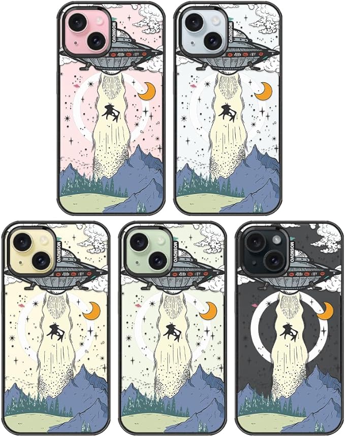 MOSNOVO Magnetic Case for iPhone 15 Plus, 10ft Military-Grade Protection, Compatible with Magsafe, Shockproof Phone Case for iPhone 15 Plus / 14 Plus - UFO - Clear Black