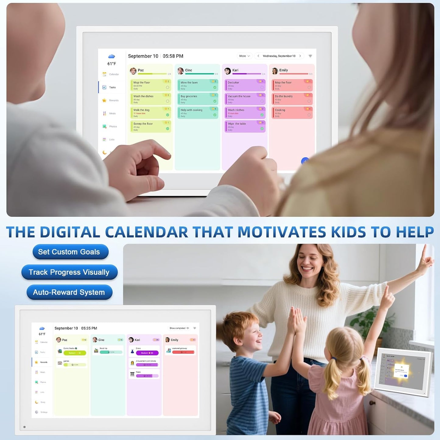 Calendar Digital 10.1 Inch, Digital Frame Combined Smart Touch Screen Electronic Wall Planner Family Organizer Chore for Family Schedules Gift for Mother Mom Women Grandpa