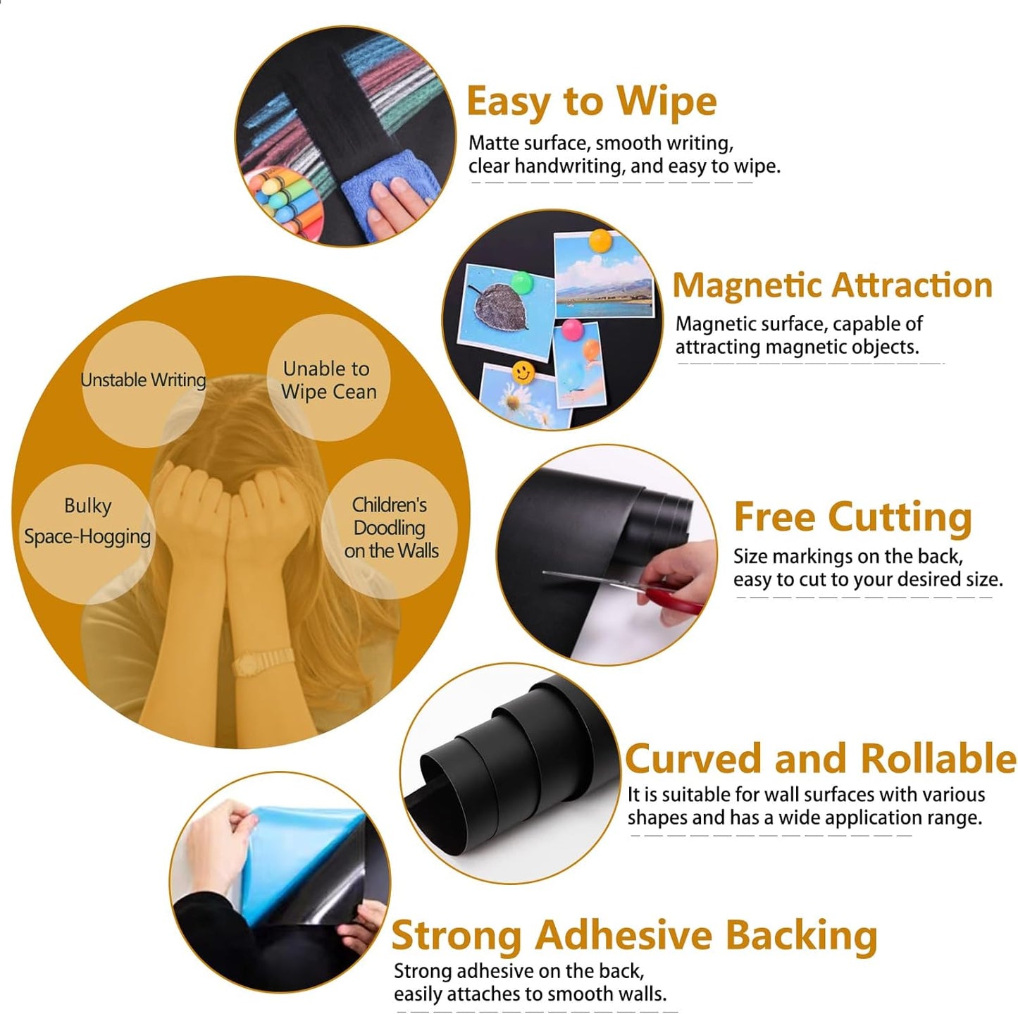 Magnetic Chalkboard Contact Paper with Adhesive, 55" x 27" Magnetic Blackboard Film for Walls, Peel and Stick – Ideal for Office, Classroom, Home. Includes Dustless Chalk, Wiping Cloth, and Magnet