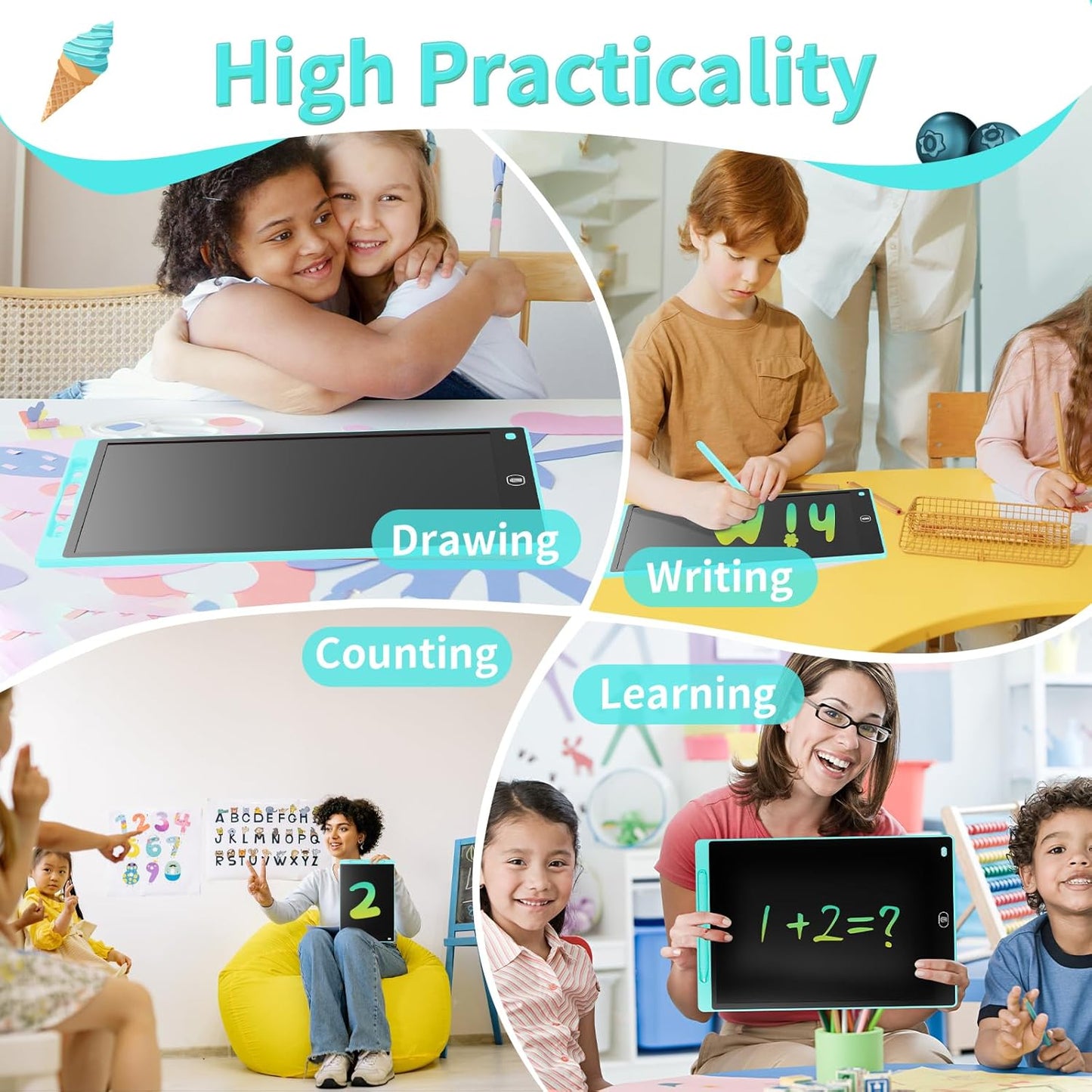 [2 Pack] Genialba LCD Writing Tablet 12-Inch Colorful Doodle Board, Toddler Learning Educational Toys Gifts for 3-8 Years Old Girls and Boys, Electronic Drawing Pad for Kids (Pink&Blue)