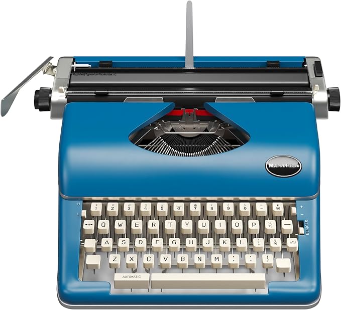 Maplefield Manual Typewriter - Blue - Retro Vintage Look - Working Manual Typewriter & Word Processor - Home Office Desk Decor