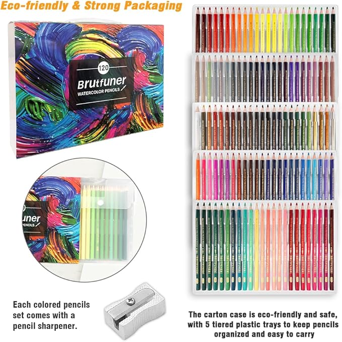 LBW Watercolor Pencils 120 Professional Water Colored Pencils for Adult Coloring Book Blending Sketching