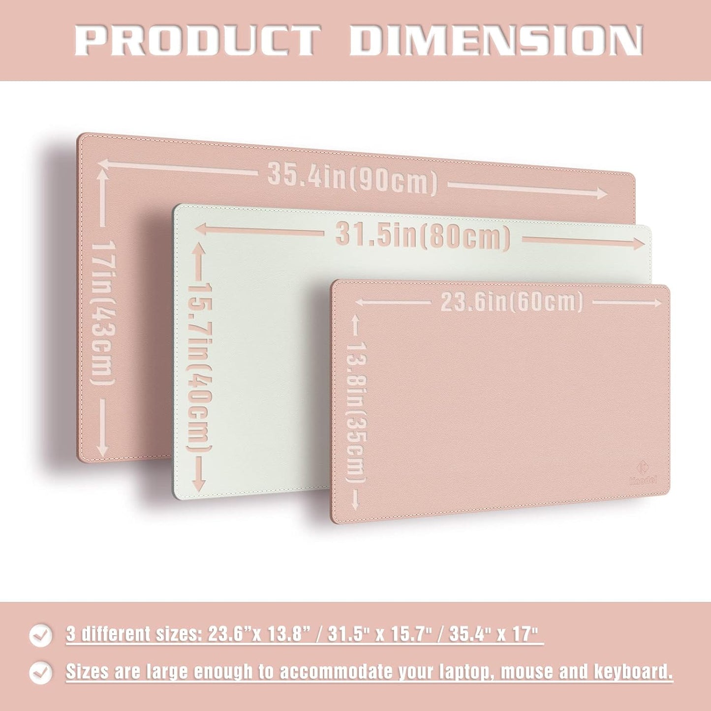 K KNODEL Desk Mat, Blotter, Dual-Sided Office Desk Pad, Waterproof Desk Mat for Desktop, Desk Blotters, PVC Leather Pad Protector (Pink, 23.6" x 13.8")