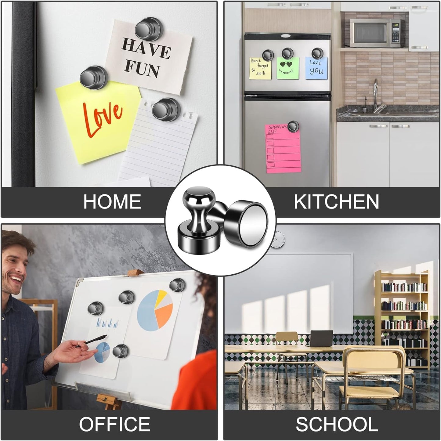 60 Pack Fridge Magnets - Whiteboard Push Pins, Small Neodymium Refrigerator Magnets, Cute Adult Magnets for Office, Kitchen, School, Locker, Map