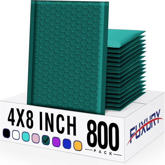 Fuxury Bubble Mailers 4x8" 800 Pack Forest Green Bubble Mailer Bulk Usable Size 4x7" Padded Envelopes Waterproof Shipping Envelopes Padded Mailers for Small Business Mailing #000