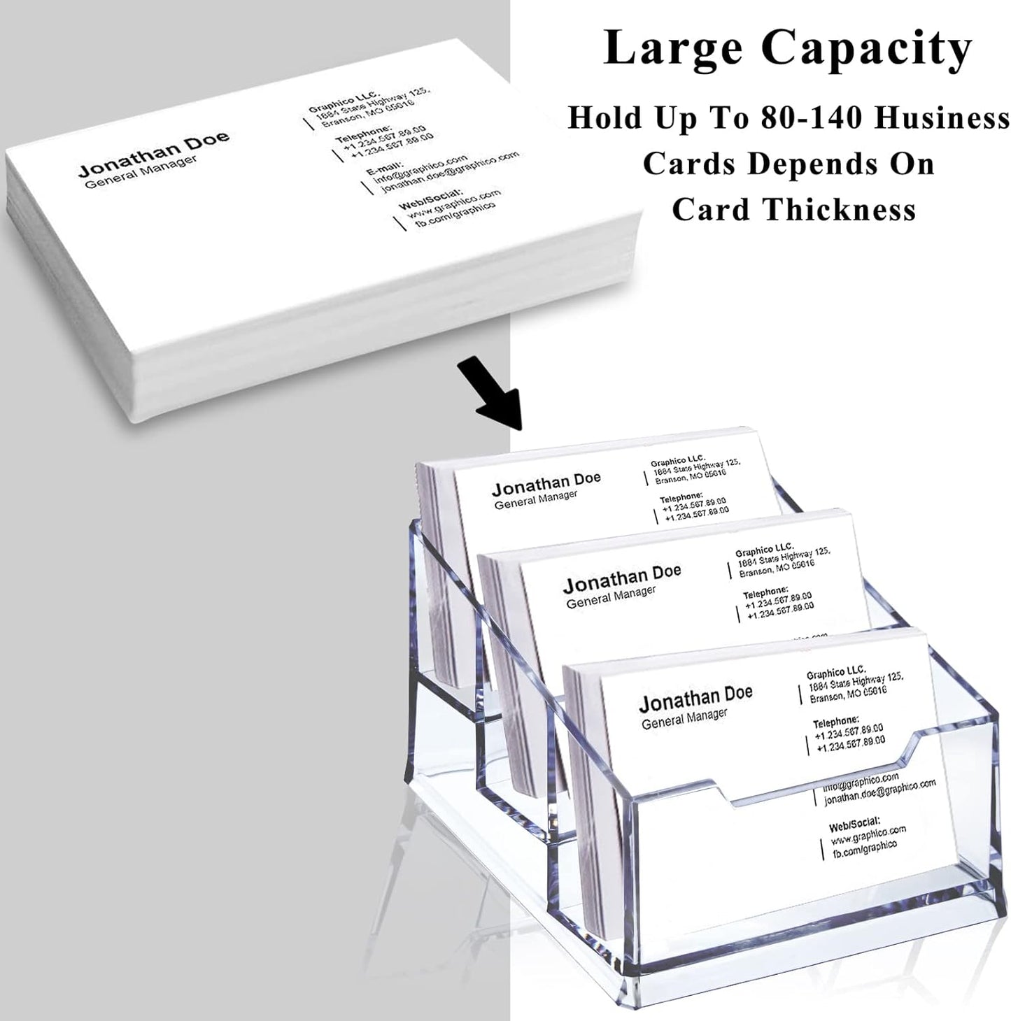 Clear Acrylic Business Card Holder,3 Tier Premium Acrylic Clear Business Card Holder Stand for Desk Fits 150 Business Cards