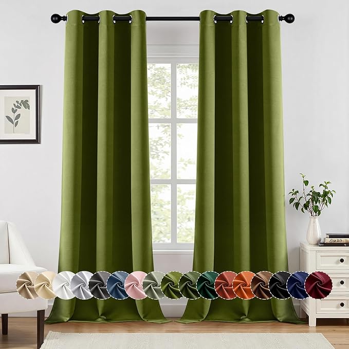 MIULEE Light Olive Green Blackout Curtains for Bedroom Living Room 96 Inches Long 2 panels, Thermal Insulated Room Darkening Drapes Grommet Top Noise Reducing Light Blocking Window Curtains 40x96 Inch