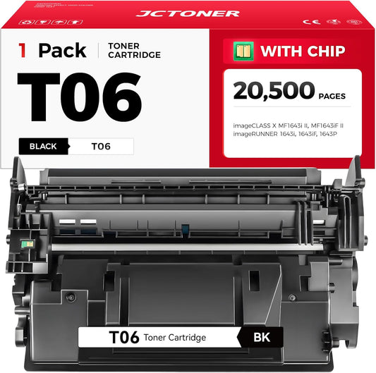 T06 Black Toner Cartridge 1-Pack with chip High Yield Replacement for Canon T06 T06L 3526C001AA Toner Compatible with Canon imageRunner 1643i 1643iF 1643P X MF1643i II MF1643iF Printer Ink All-in-One