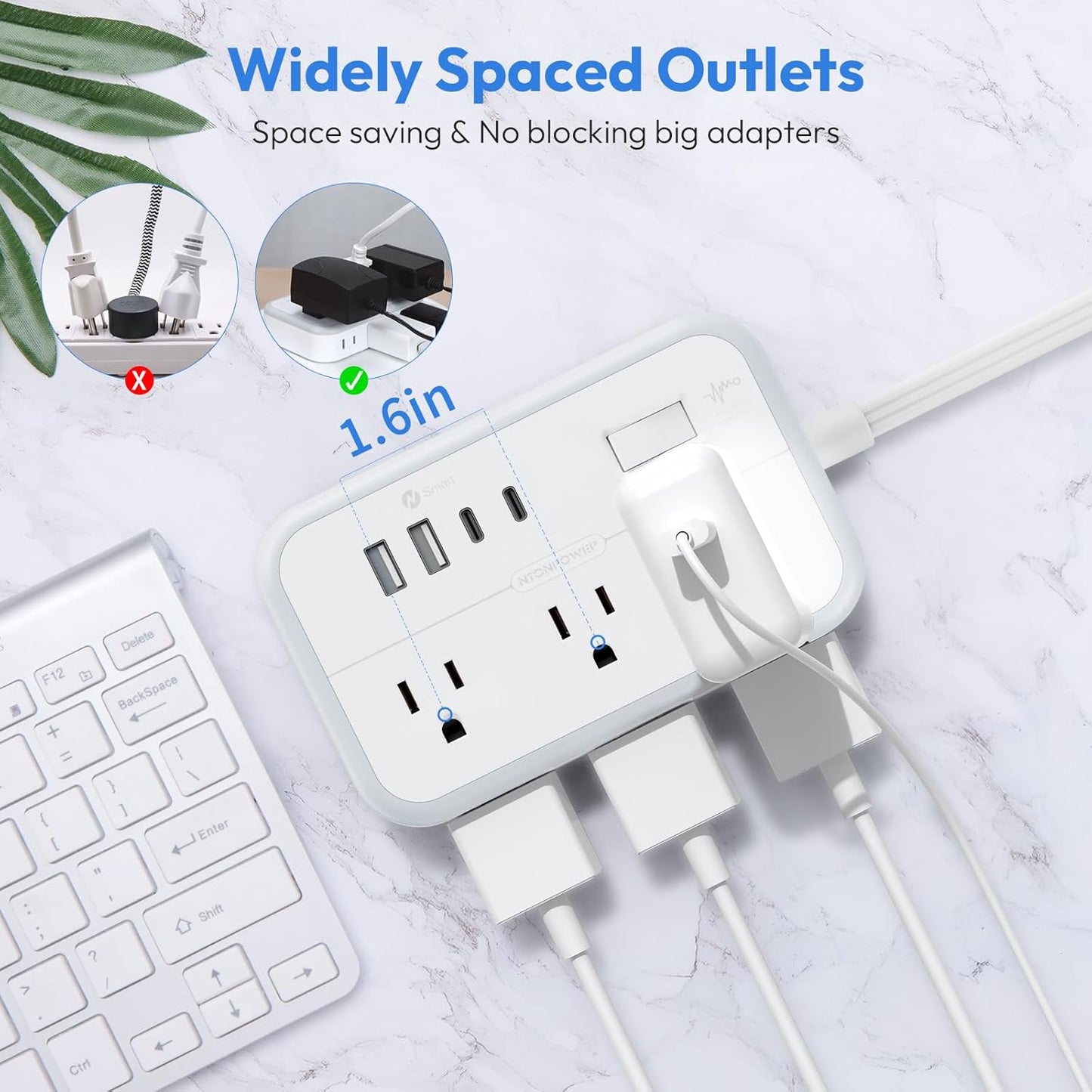 Surge Protector Power Strip 10 ft, Flat Plug Extension Cord with 6 Outlets 4 USB Ports, Outlet Extender Long Cord, Overload Protection, Extension Cord with Multiple Outlets for Indoor, Home, Office