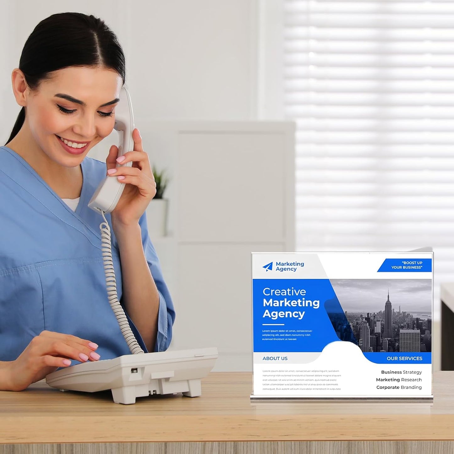 Acrylic Sign Holder 11 x 8.5, Horizontal 6 Pack Clear Double Side T Shape Acrylic Table Sign Stands for Displaying, Flyer Holder Paper Card Holder for Office Business Store Restaurants