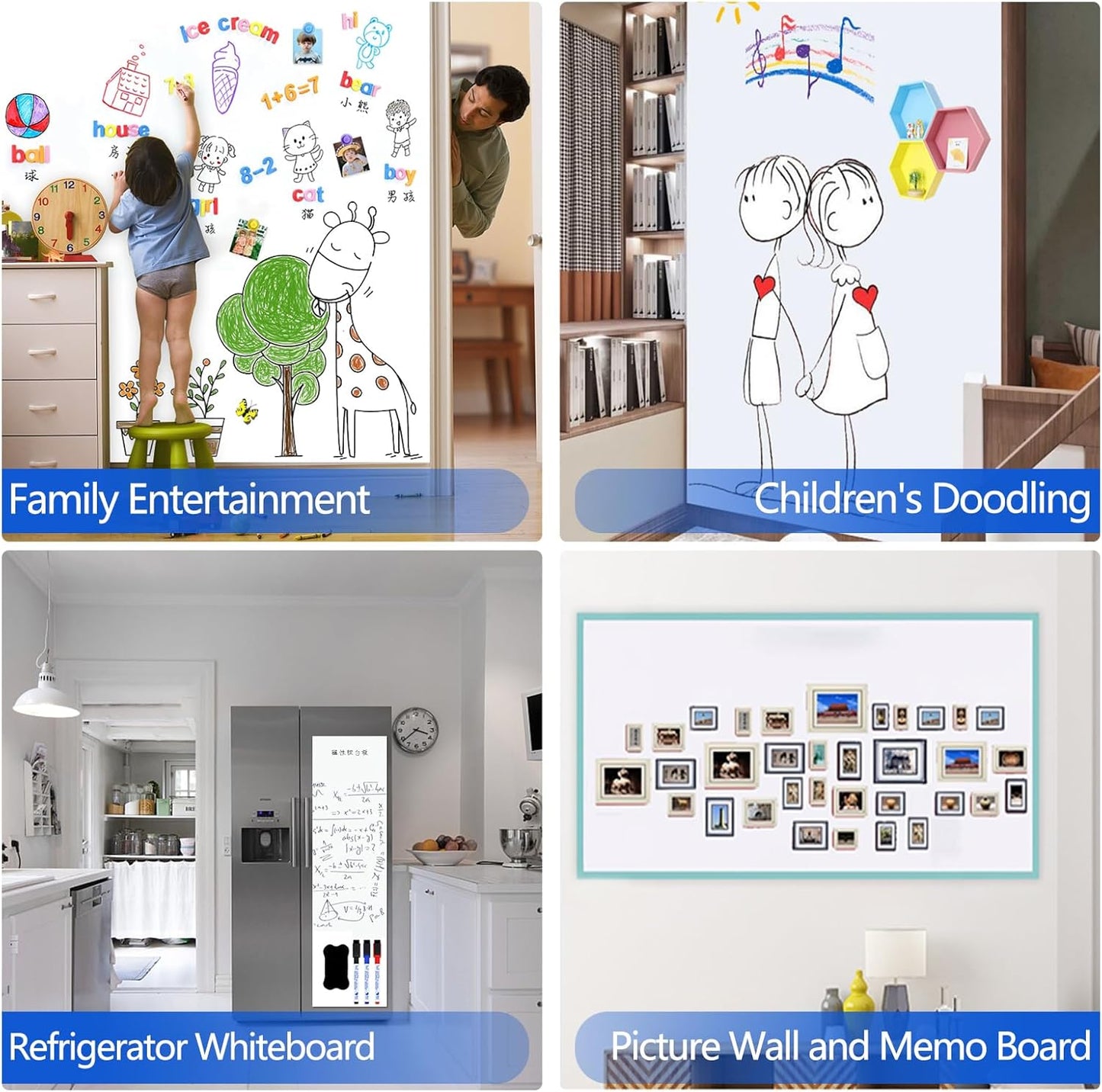 Magnetic Dry Erase Whiteboard Paper with Adhesive, 24" x 12" White Board Film for Wall, Easy to Write and Clean Dry Erase Board for Office, Classroom, Home, Include Marker, Magnetic Eraser and Magnets