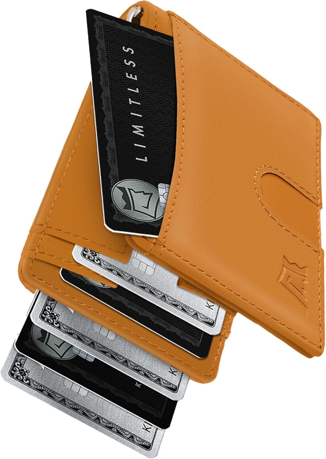 Kings Loot Money Clip Slim Minimalist Wallet for Men – RFID Blocking Leather Design with Money Clip – Front Pocket Bifold Holds 12 Cards – Stylish & Compact Wallets (Cognac)